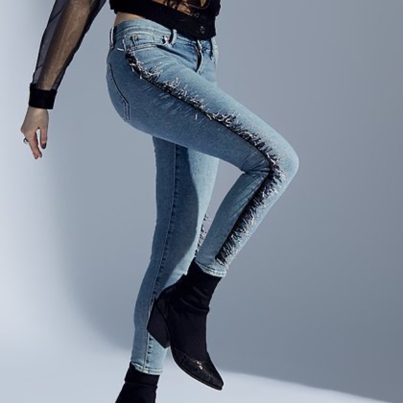7 For All Mankind jeans Luxe Vintage Ankle Skinny Flora Beaded Fringe 26 - Picture 4 of 15